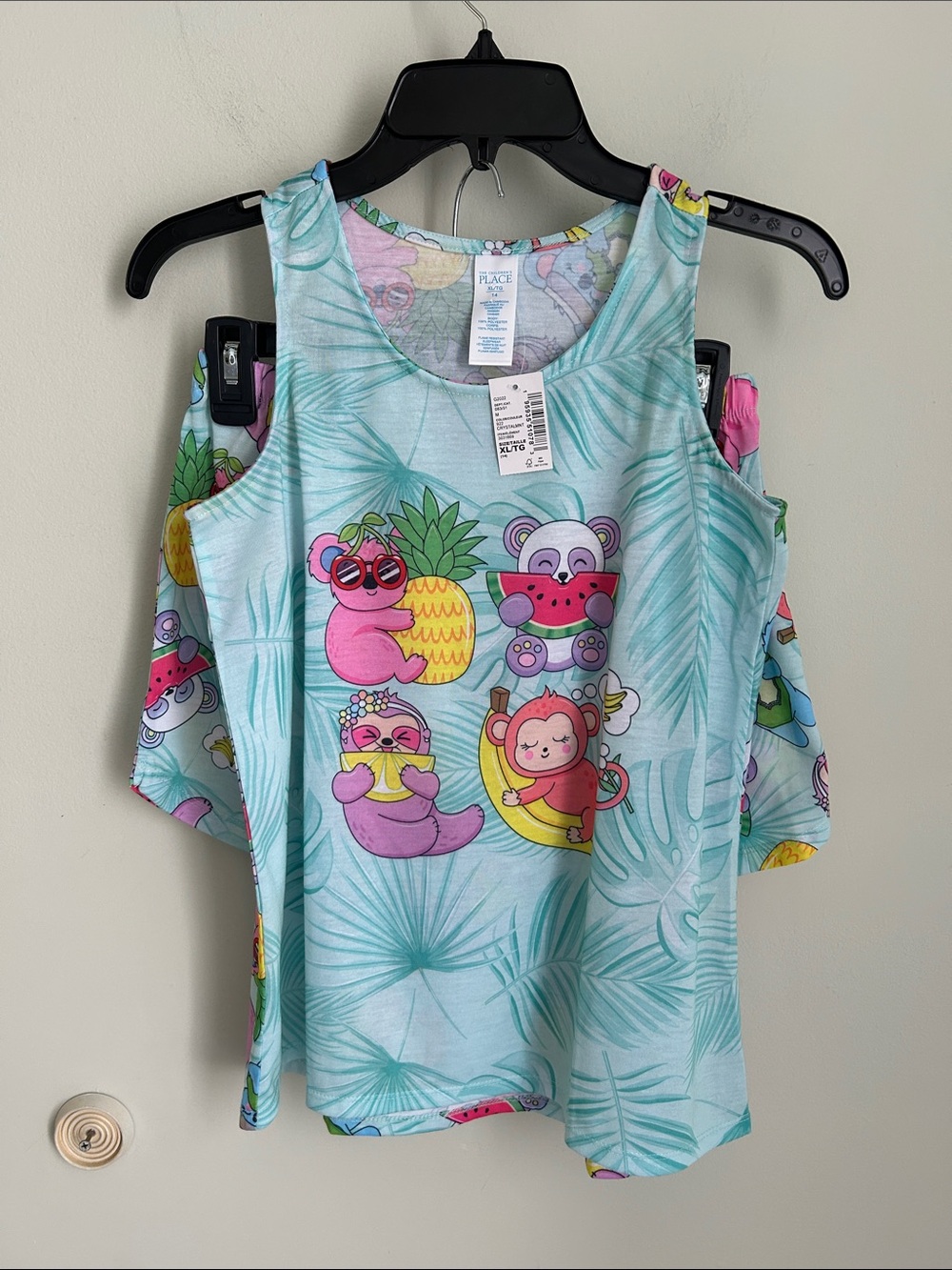 The Children's Place Mint Tropical Animal Pajama Tank and Shorts Set